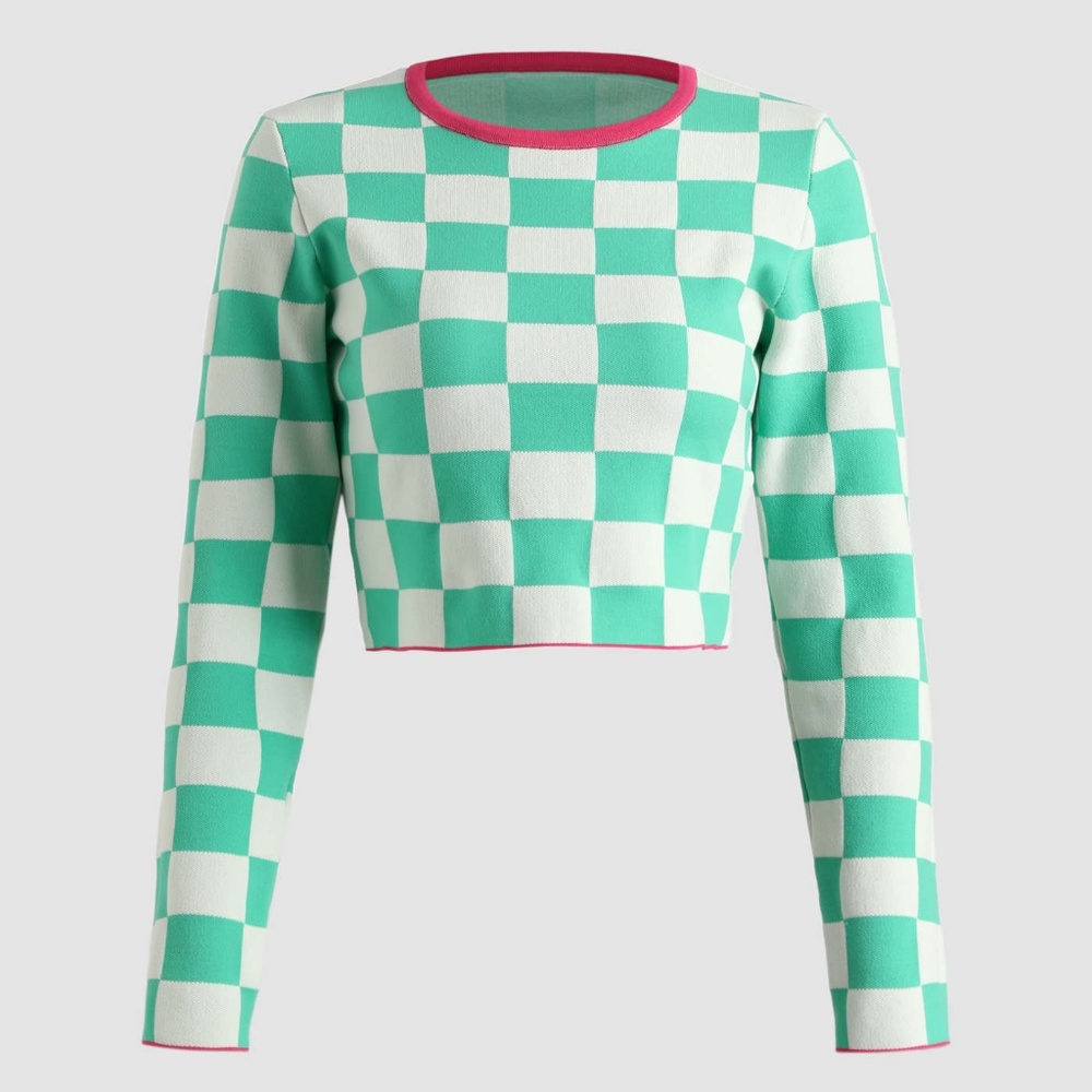 Checkered Aqua and Pink Long Sleeve
